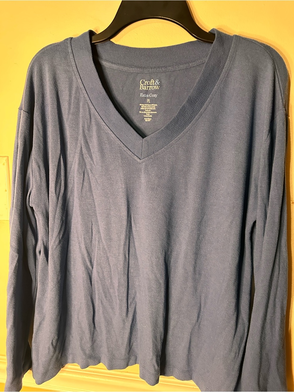 croft & barrow Women's Steel Blue V-Neck Long Sleeve Top